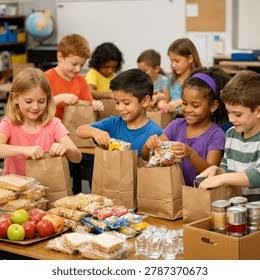 Children collecting meals